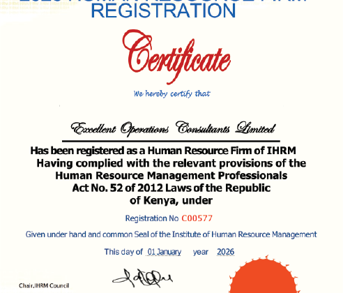 Excellent Operations Consultants Achieves Full IHRM Registration